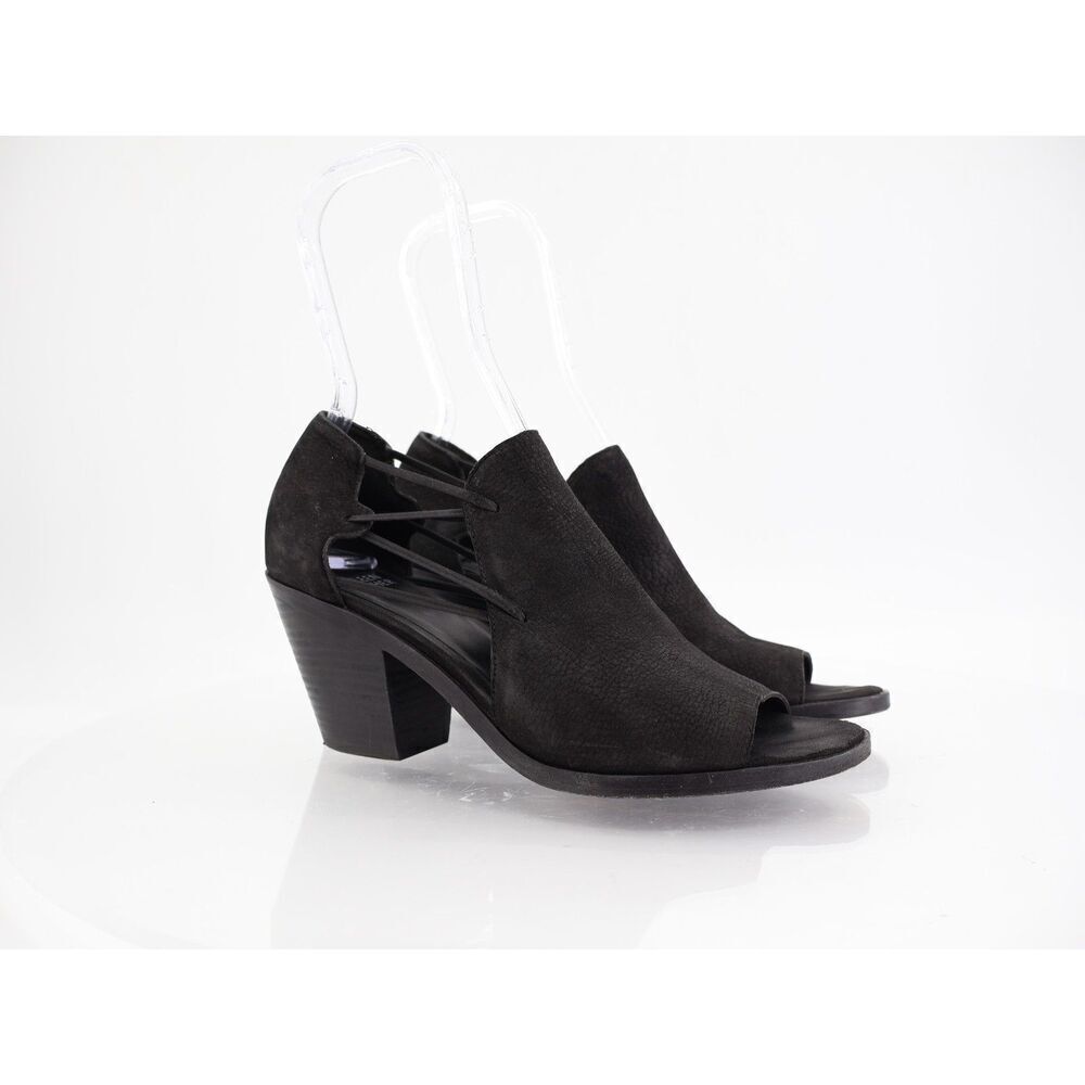Eileen Fisher Women's Nikki Sandal Size 8.5 Block Heel Cutouts Black Leather